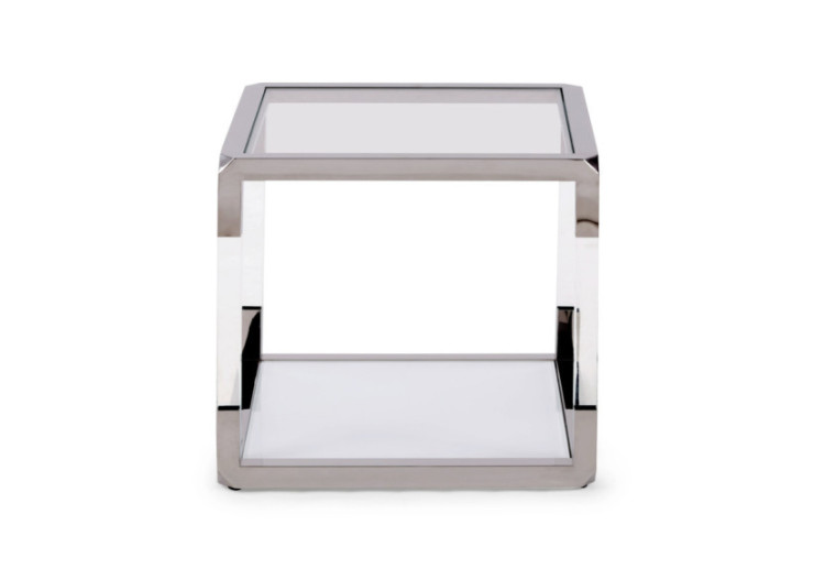 Table de bout Jasper en acrylique, verre blanc et acier inoxydable poli 2