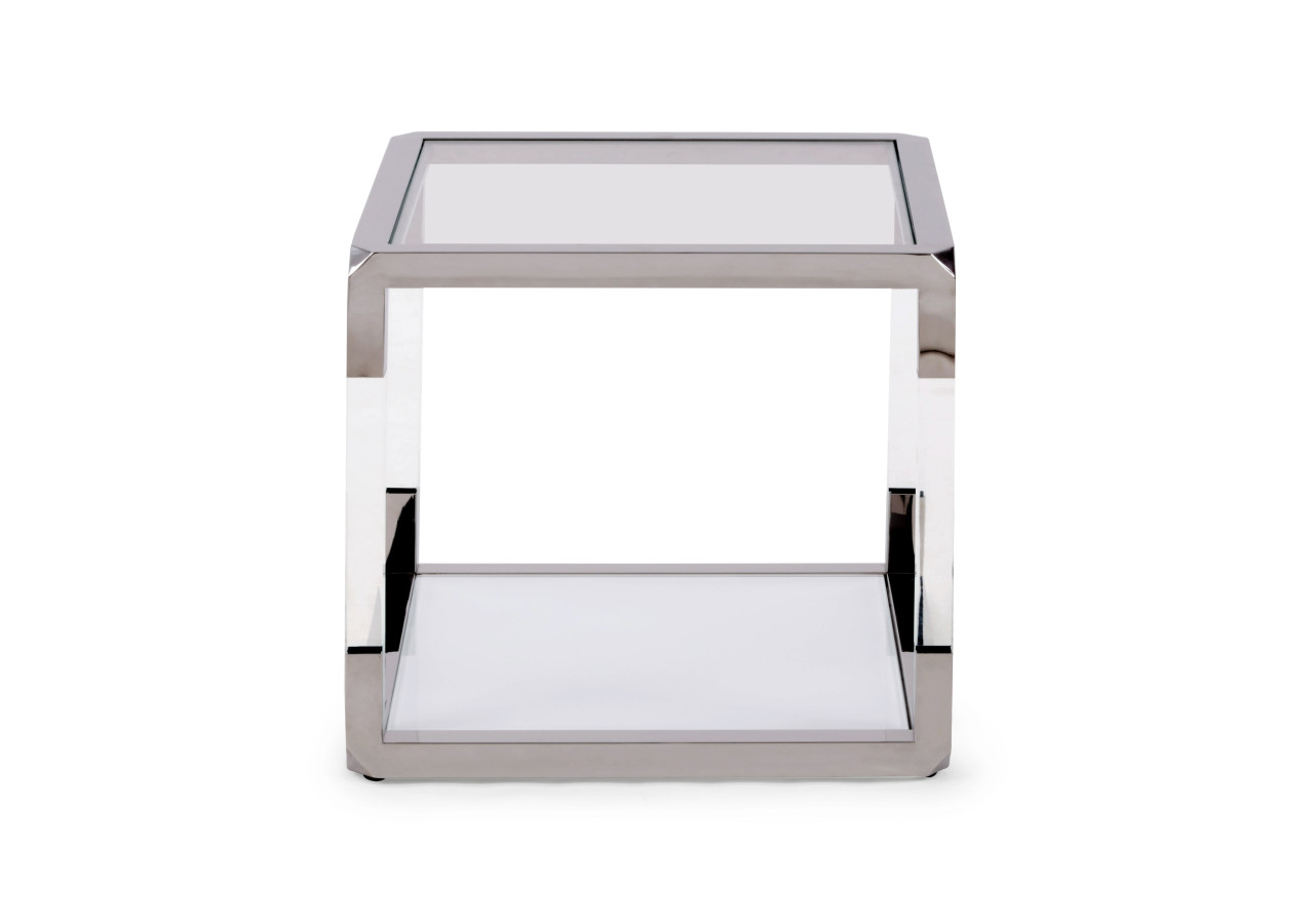 Table de bout Jasper en acrylique, verre blanc et acier inoxydable poli