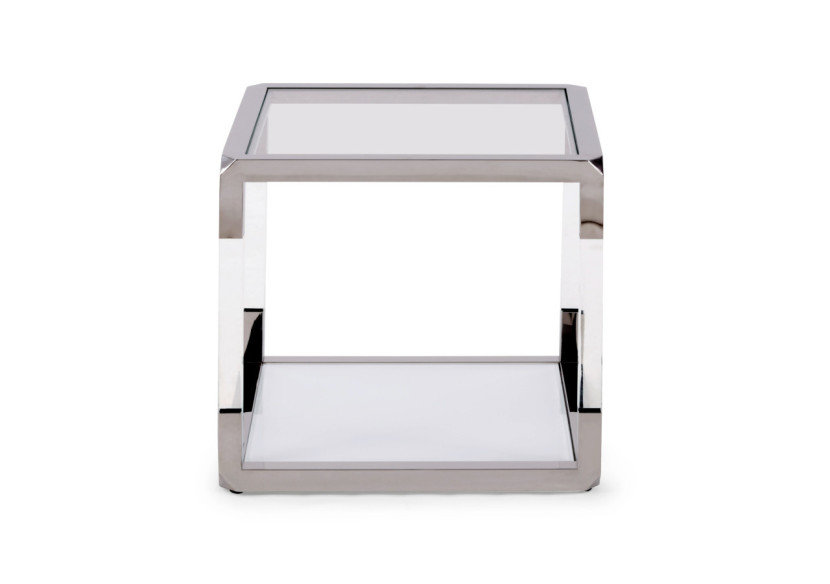 Table de bout Jasper en acrylique, verre blanc et acier inoxydable poli