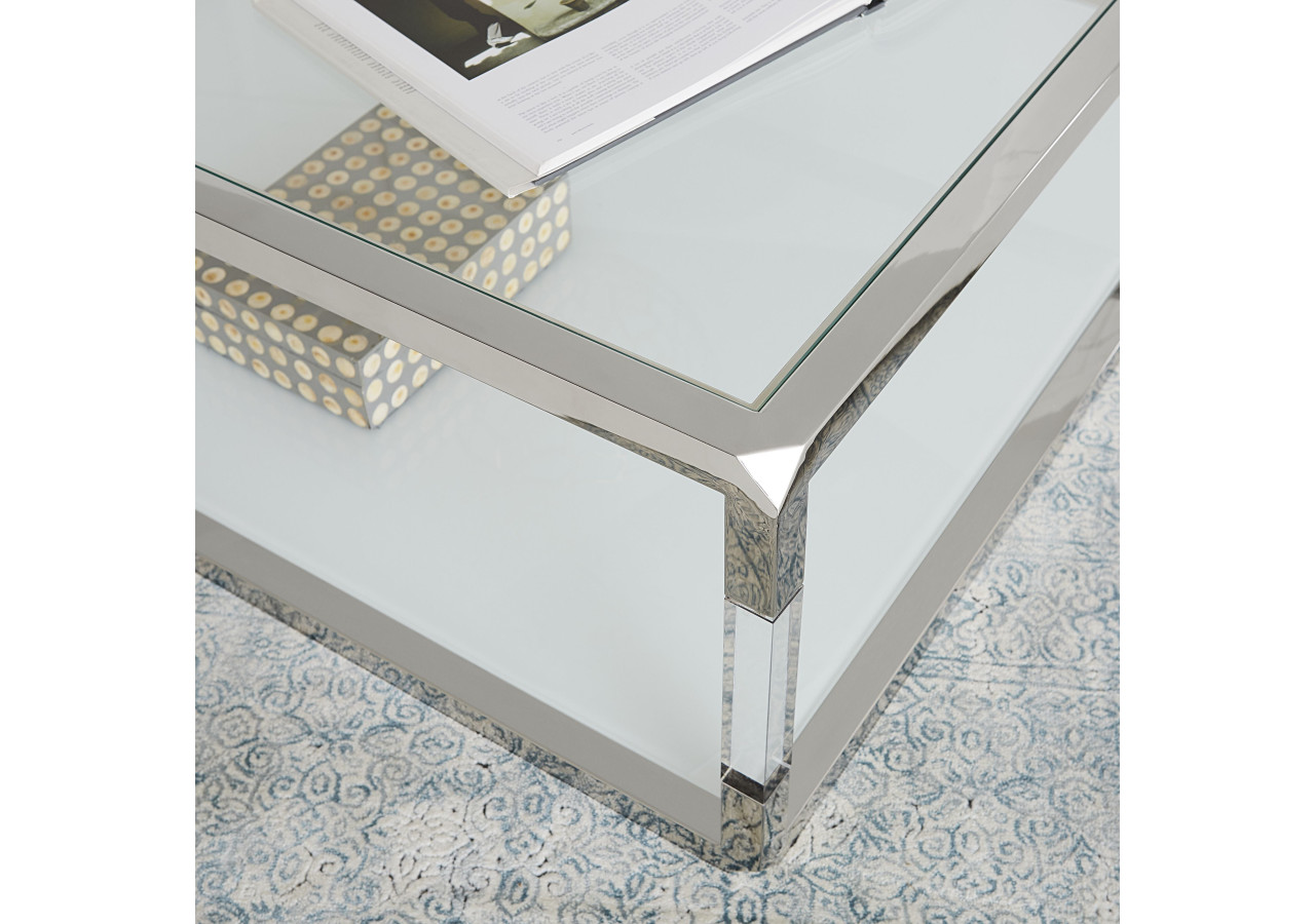 Table de bout Jasper en acrylique, verre blanc et acier inoxydable poli