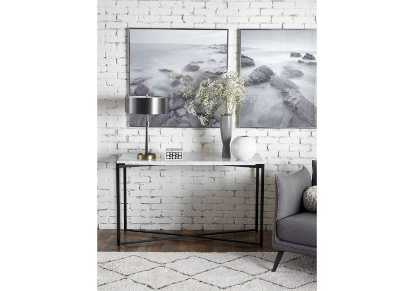 Table console Saxon en marbre de Carrare et noir mat