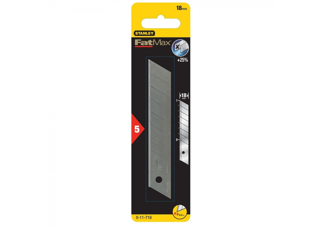 LAMES DE CUTTERS 18MM - CARTE 5 LAMES - FATMAX - 0-11-718 - Stanley