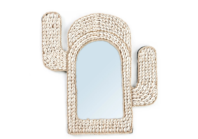 Miroir Cactus en Coquillages - Blanc - BABL024W - Bazar Bizar