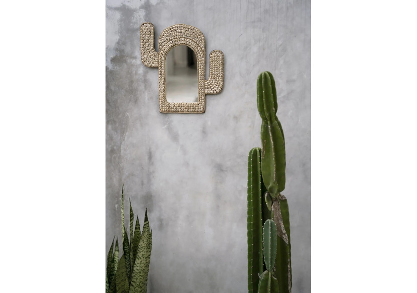 Miroir Cactus en Coquillages - Blanc - BABL024W - Bazar Bizar