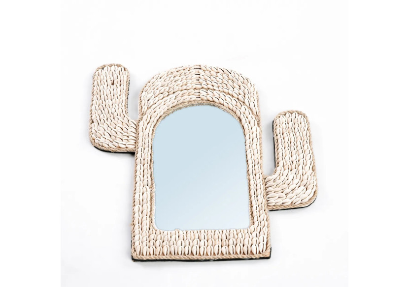 Miroir Cactus en Coquillages - Blanc - BABL024W - Bazar Bizar