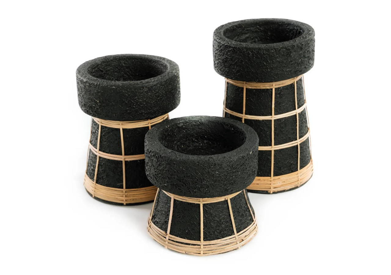 Support de Bougie Serene - Terracotta Noir Naturel - S - JABR088BN-S - Bazar Bizar