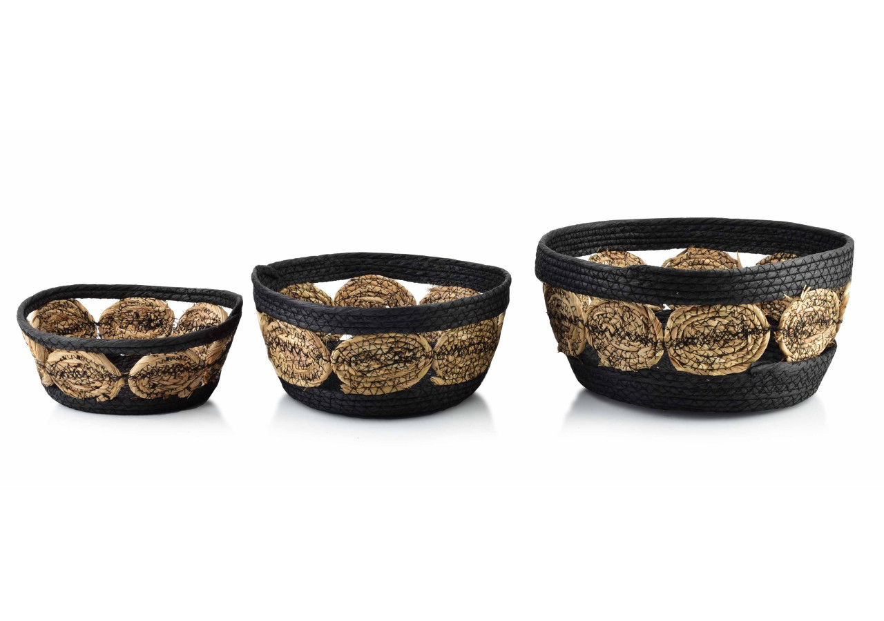 Ensemble de 3 paniers BALI - Tressage en herbe de mer 30x15cm, 27x13cm, 21x9cm - HIWB3067-PROM - Mondex