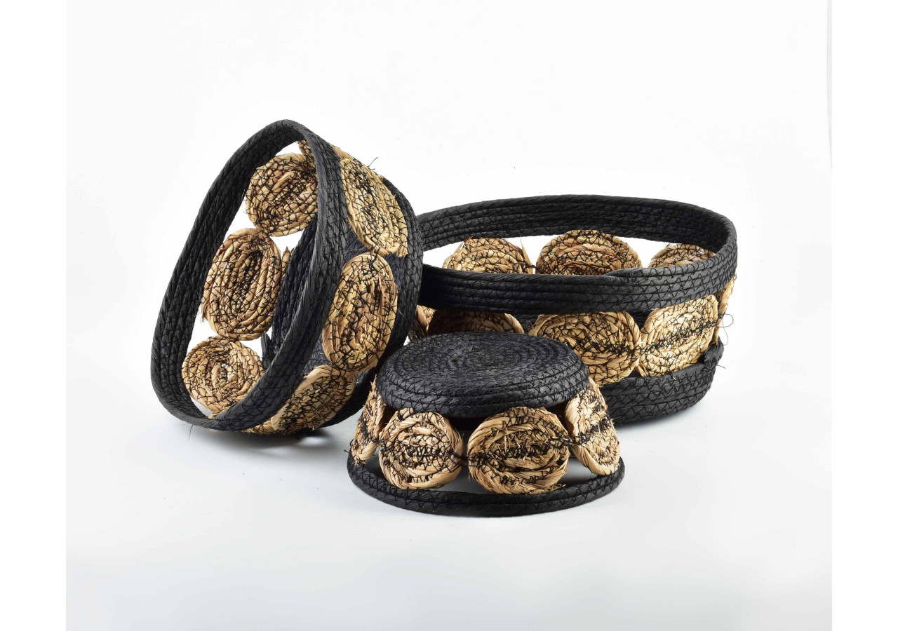 Ensemble de 3 paniers BALI - Tressage en herbe de mer 30x15cm, 27x13cm, 21x9cm - HIWB3067-PROM - Mondex