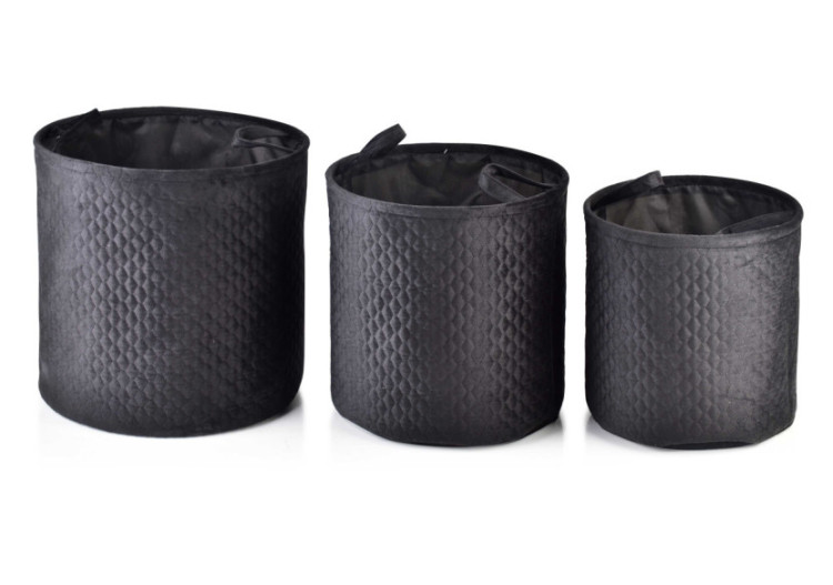 Ensemble de 3 paniers SARA BLACK - Tailles L 38x38cm, M 34x34cm, S 30x30cm - HIWB6921-PROM - Mondex