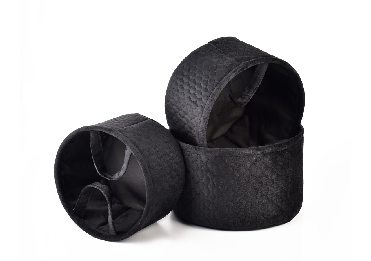 Panier SARA BLACK - Set de 3 paniers en velours ronds - HIWB7003-PROM - Mondex