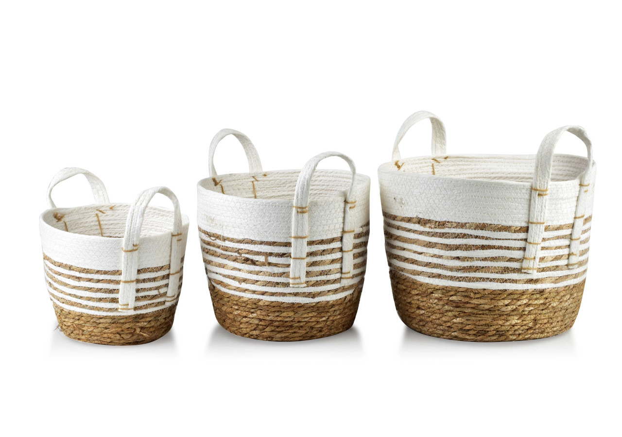 Panier BALI - Ensemble de 3 paniers en herbe marine 33x33xH:26/28x28xH:23/23x23xH:20cm - HIWB9206-PROM - Mondex