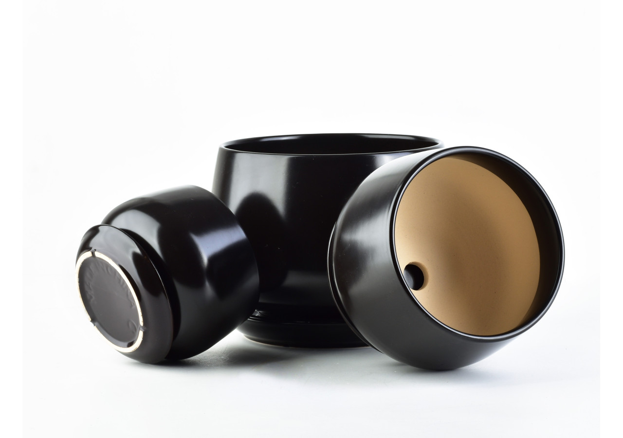 Ensemble de 3 pots NEVA - Ceramique noire mate 19x15cm, 15x12cm, 11x10cm - HTYE1475 - Mondex