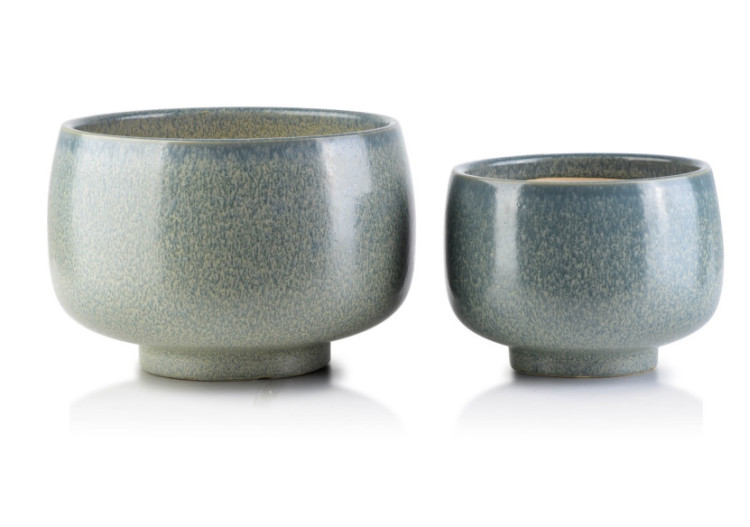 Ensemble de 2 pots NEVA - Ceramique verte et turquoise 23x16cm, 17x13cm - HTYE2182 - Mondex