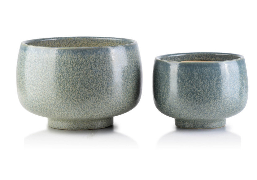 Ensemble de 2 pots NEVA - Ceramique verte et turquoise 23x16cm, 17x13cm - HTYE2182 - Mondex