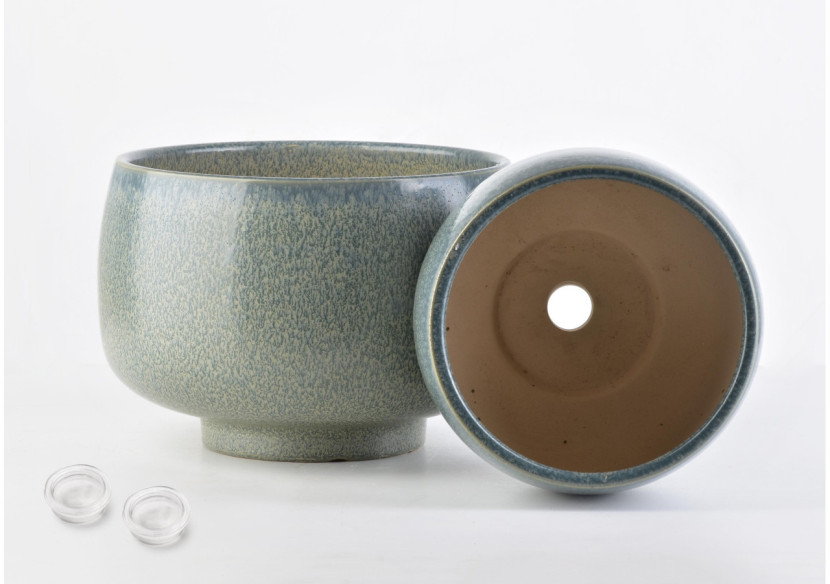 Ensemble de 2 pots NEVA - Ceramique verte et turquoise 23x16cm, 17x13cm - HTYE2182 - Mondex