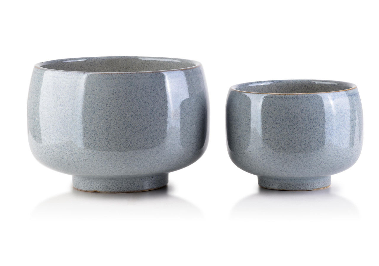 Ensemble de 2 pots NEVA - Ceramique bleu et beige 23x16cm, 17x13cm - HTYE2212 - Mondex