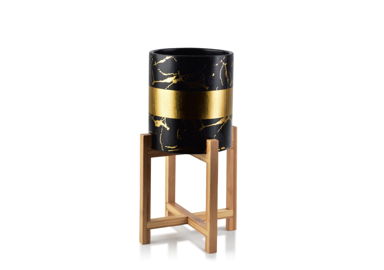 Vase AVA GOLD - Céramique sur pied en bois 18 x 20 cm - HTYE3906-PROM - Mondex