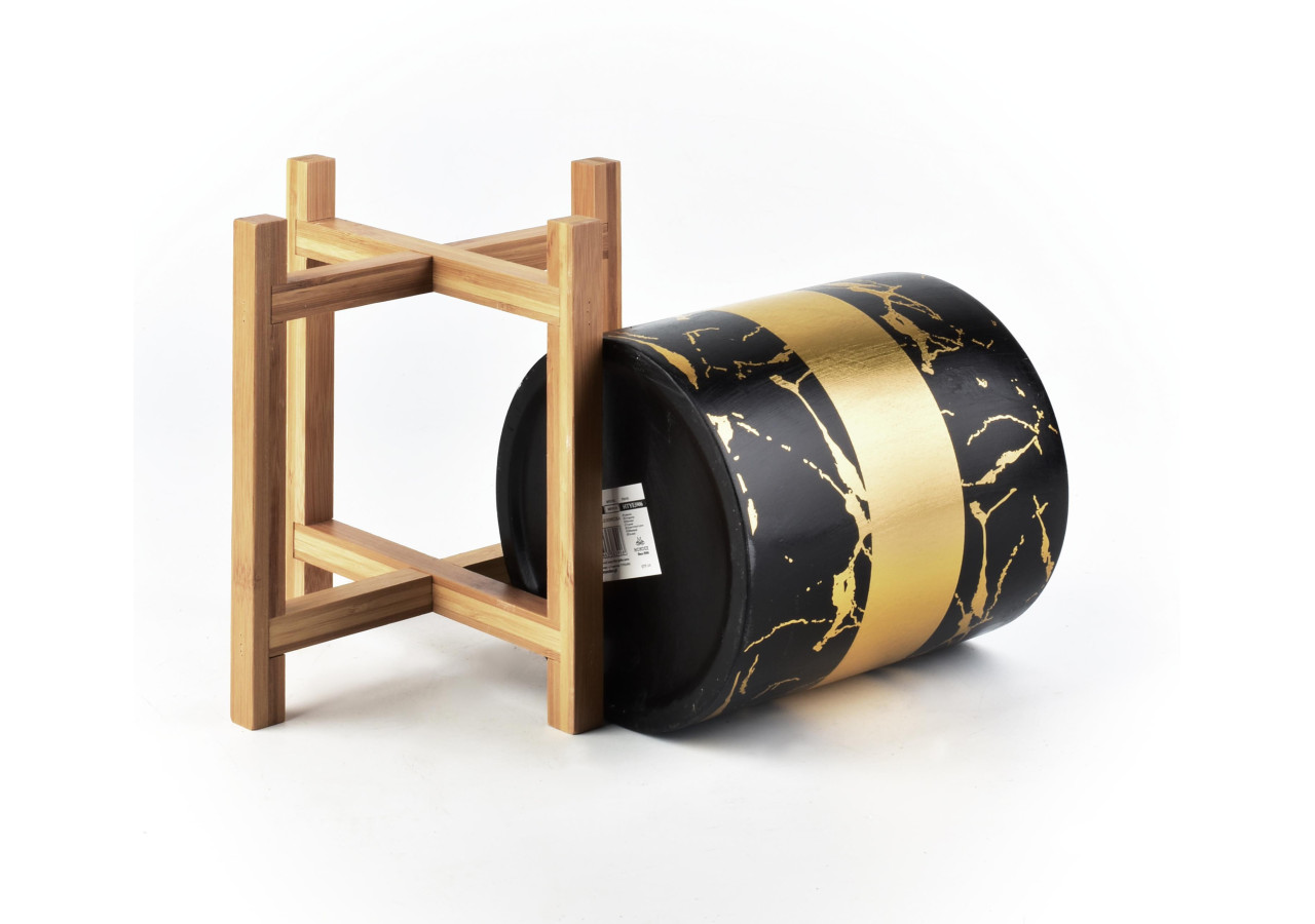 Vase AVA GOLD - Céramique sur pied en bois 18 x 20 cm - HTYE3906-PROM - Mondex