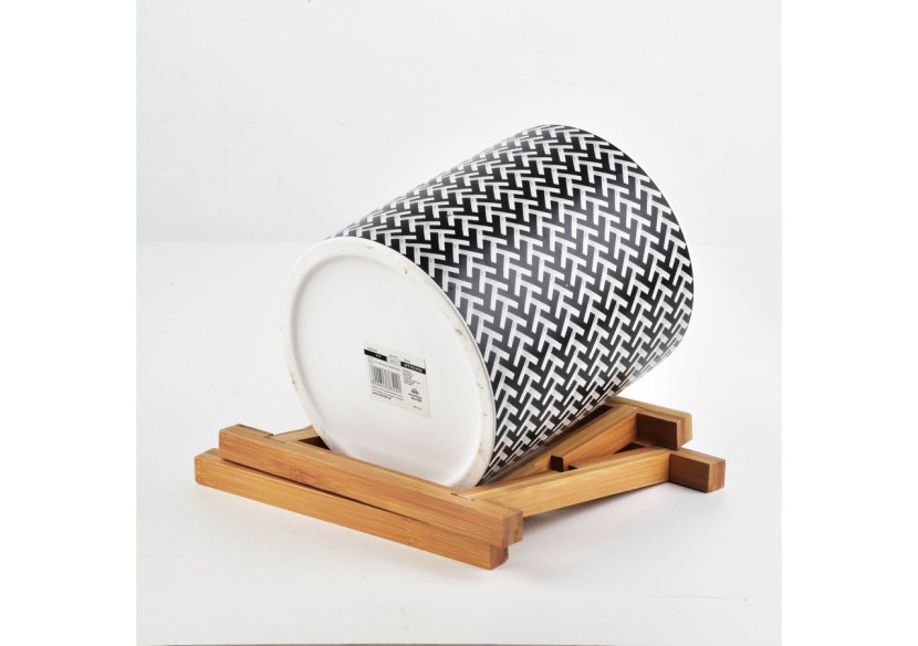 Vase AVA BLACK - Céramique sur pied en bois 18 x 20 cm - HTYE3920-PROM - Mondex