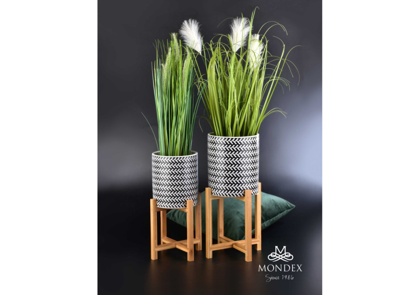 Vase AVA BLACK - Céramique sur pied en bois 18 x 20 cm - HTYE3920-PROM - Mondex