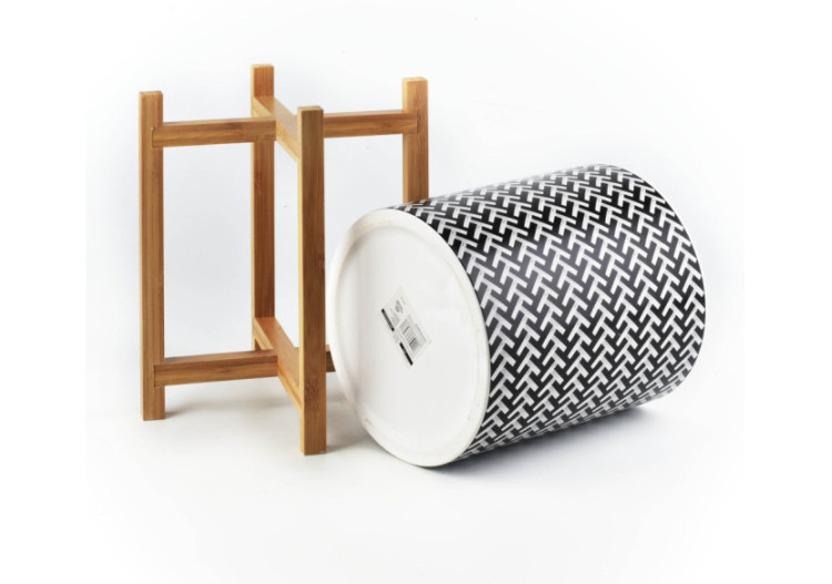 Vase AVA BLACK - Céramique sur pied en bois 20 x 23 cm - HTYE3937-PROM - Mondex 2