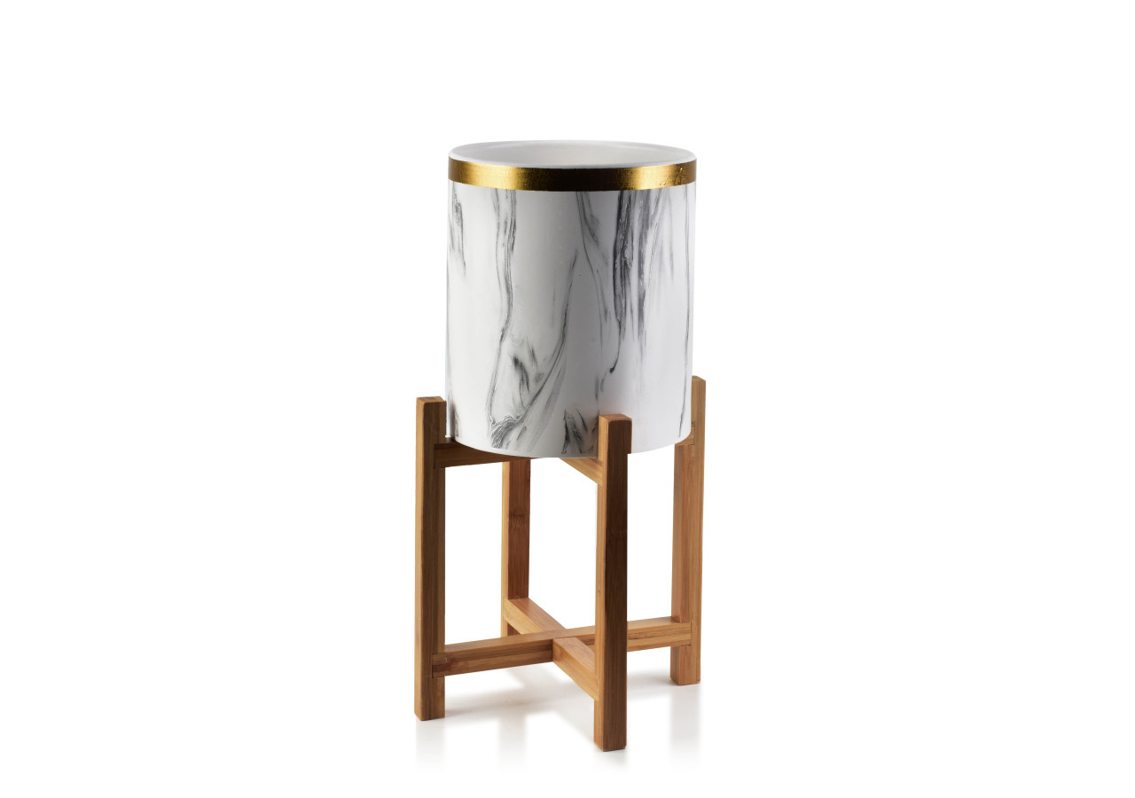 Cache-pot AVA BEIGE - 18cm de diamètre sur support en bois - HTYE3944-PROM - Mondex