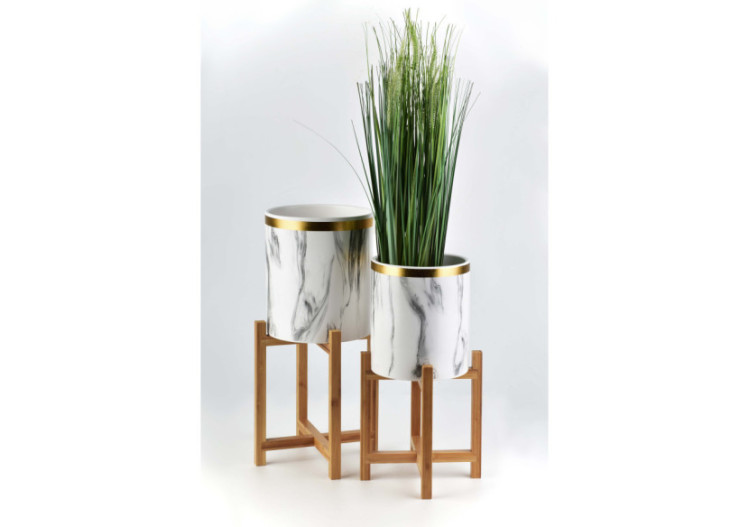 Cache-pot AVA BEIGE - 18cm de diamètre sur support en bois - HTYE3944-PROM - Mondex 2