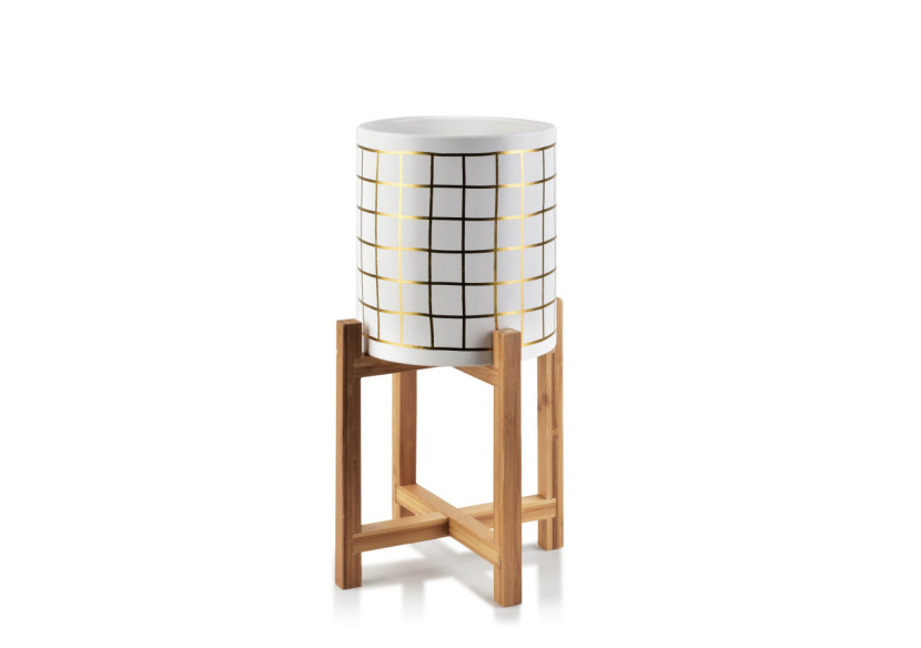 Pot AVA GOLD - Céramique sur support en bois 18x23cm - HTYE3968-PROM - Mondex