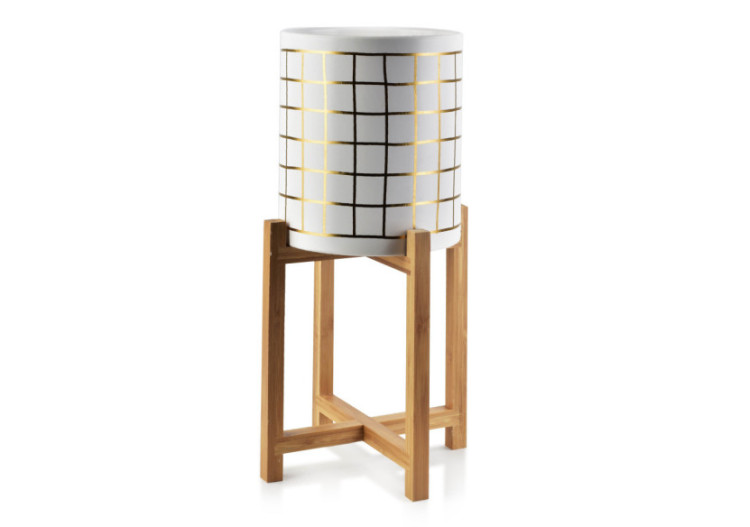 Pot AVA GOLD - Céramique sur support en bois 20x23cm - HTYE3975-PROM - Mondex