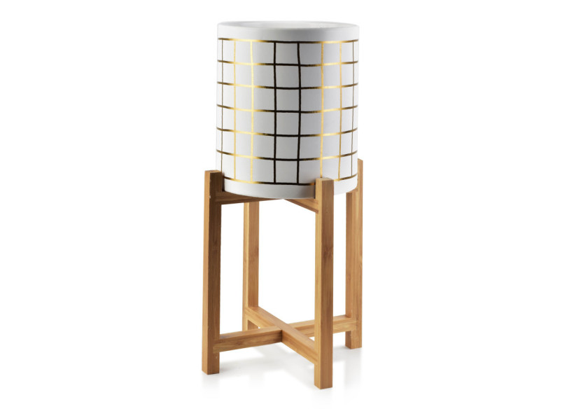 Pot AVA GOLD - Céramique sur support en bois 20x23cm - HTYE3975-PROM - Mondex