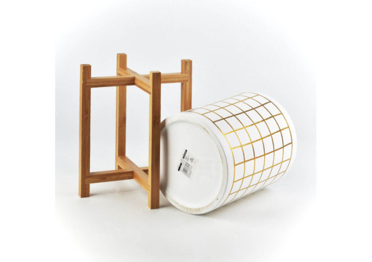 Pot AVA GOLD - Céramique sur support en bois 20x23cm - HTYE3975-PROM - Mondex 2