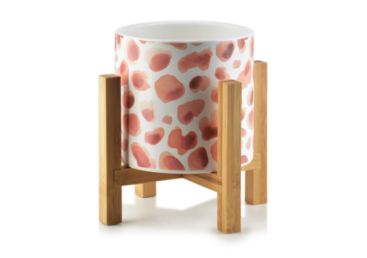 Pot AVA - Céramique sur support en bois 16,2x16,5cm - HTYE6791-PROM - Mondex