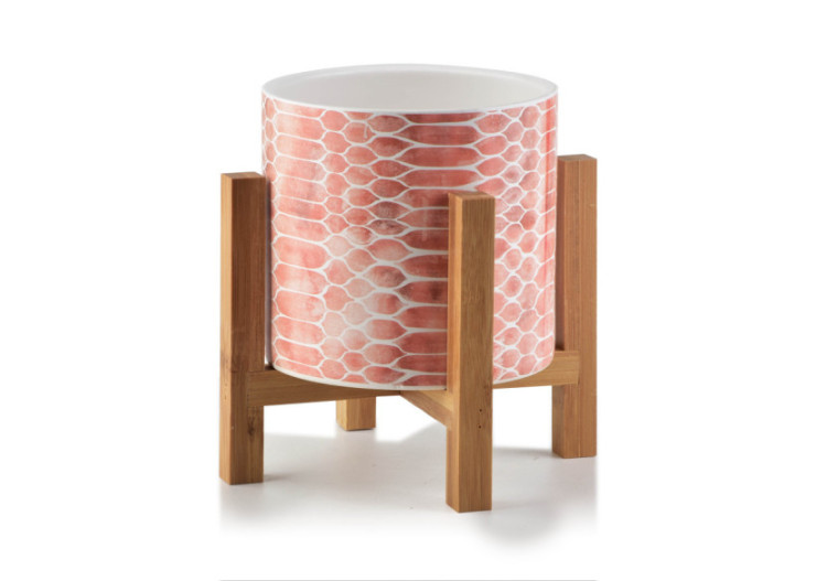 Pot AVA - Céramique sur support en bois 16,2x16,5cm - HTYE6807-PROM - Mondex