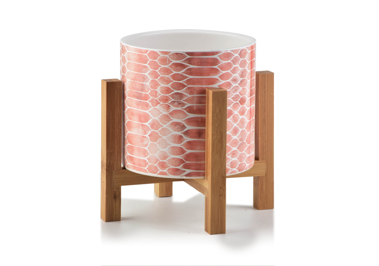 Pot AVA - Céramique sur support en bois 16,2x16,5cm - HTYE6807-PROM - Mondex