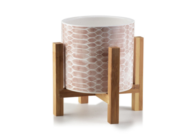 Pot AVA - Céramique sur support en bois 16,2x16,5cm - HTYE6821-PROM - Mondex