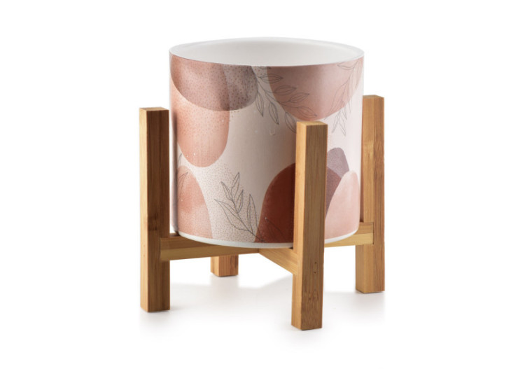 Pot AVA - Céramique sur support en bois 16,2x16,5cm - HTYE6906-PROM - Mondex