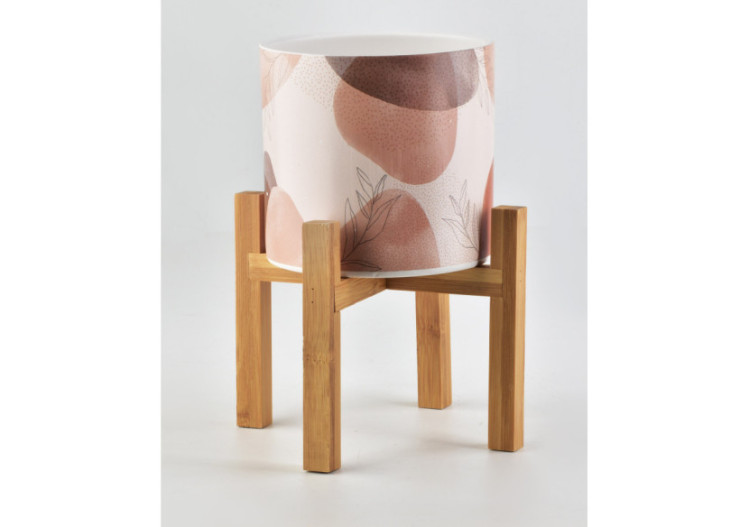 Pot AVA - Céramique sur support en bois 16,2x16,5cm - HTYE6906-PROM - Mondex 2