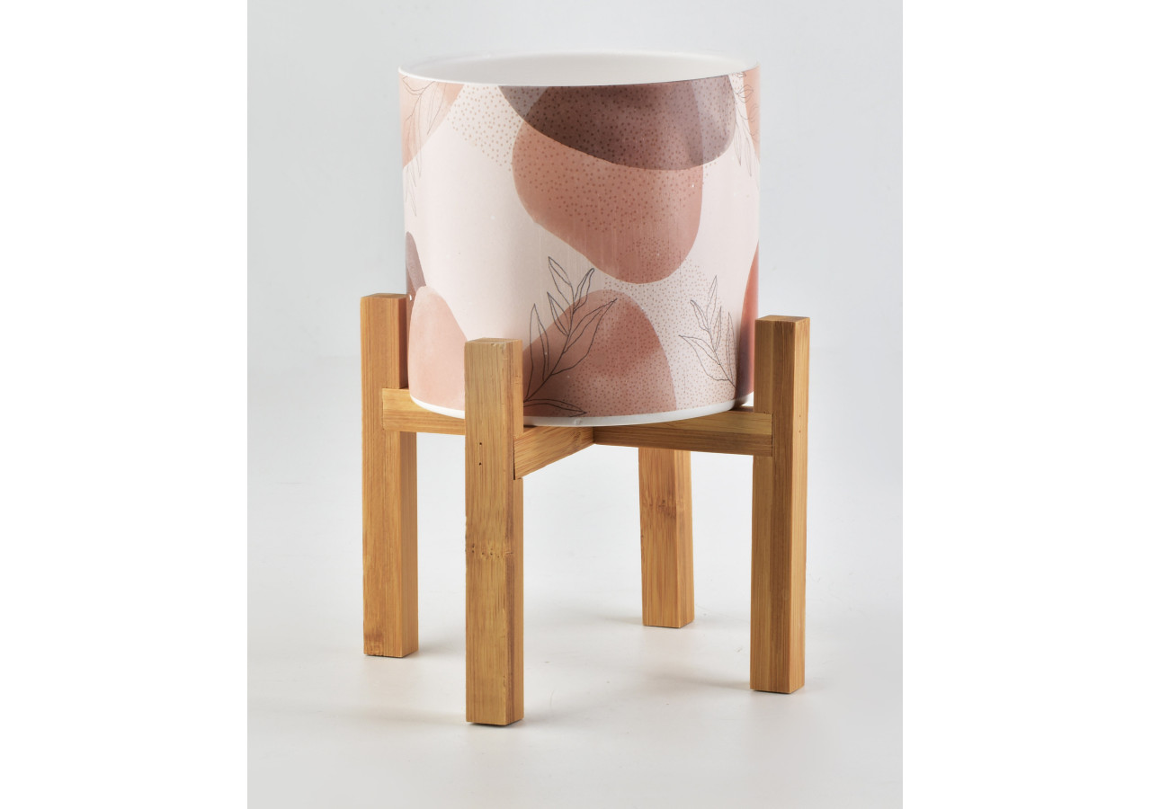 Pot AVA - Céramique sur support en bois 16,2x16,5cm - HTYE6906-PROM - Mondex