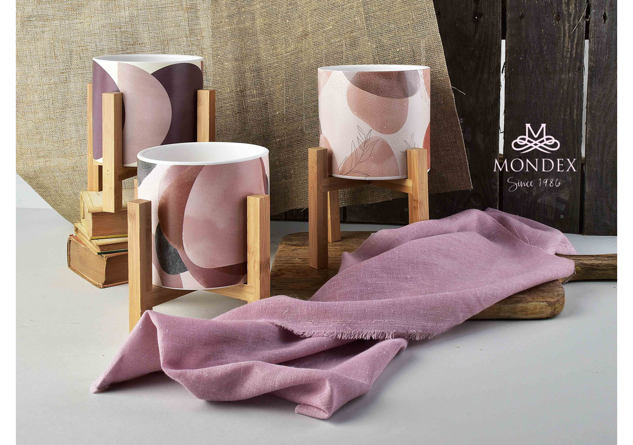 Pot AVA - Céramique sur support en bois 16,2x16,5cm - HTYE6906-PROM - Mondex