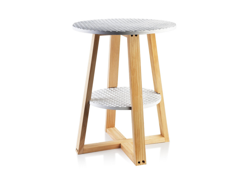 Table d'appoint LAMMY - Double niveau 40xh50cm blanc et doré - HTYK5217 - Mondex