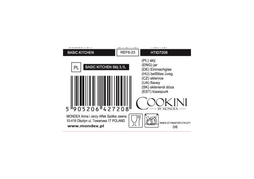 RÉCIPIENT EN VERRE - 3,1 L avec couvercle - HTID7208-CX - Cookini By Mondex