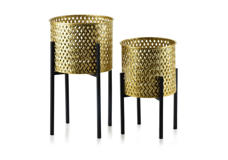 Set de 2 jardinières SWEN - Design doré texturé 20x36,5cm et 18x29cm - HTOP1079-PROM - Mondex