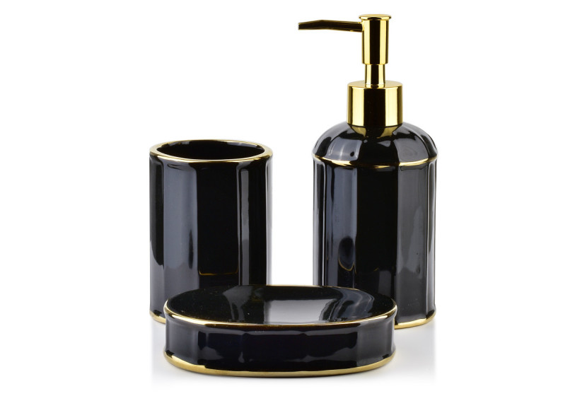 CIRI BLACK - Ensemble de salle de bain noir et doré 350ml - HTWM6690 - Bathlab By Mondex