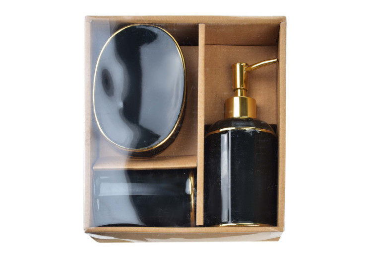 CIRI BLACK - Ensemble de salle de bain noir et doré 350ml - HTWM6690 - Bathlab By Mondex 2