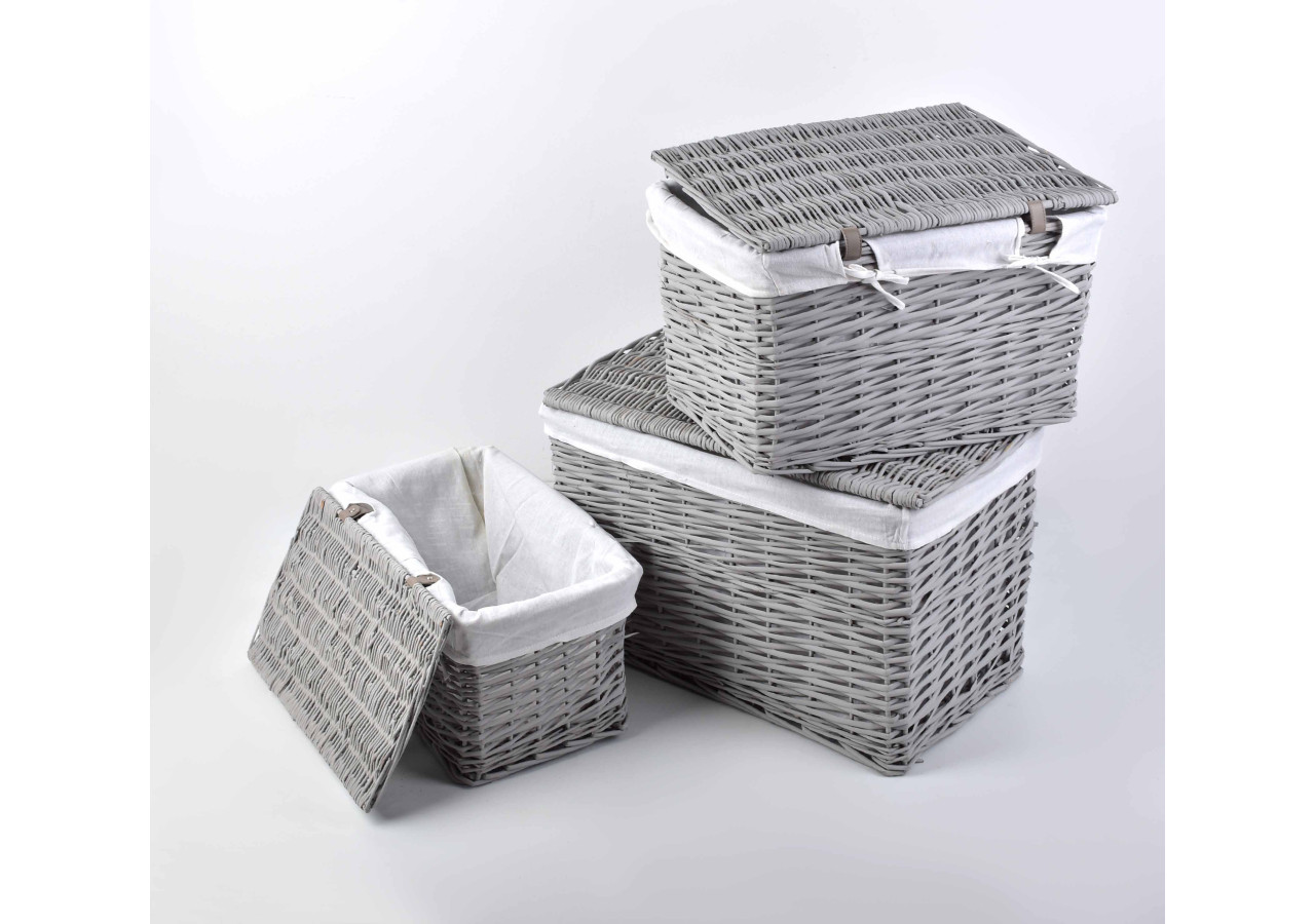 Ensemble de 3 malles en osier - Dimensions variées - HIWD8452 - Mondex