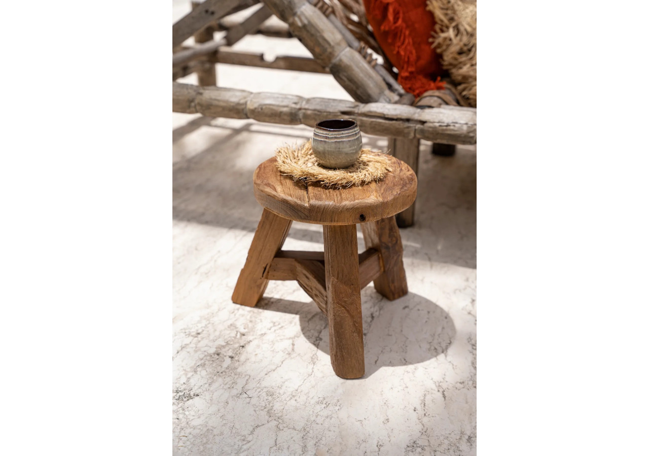 Tabouret Yatai - Teck Naturel - Taille M - JAHER001N-M - Bazar Bizar