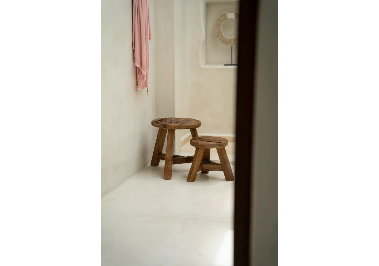 Tabouret Yatai - Teck Naturel - Taille M - JAHER001N-M - Bazar Bizar