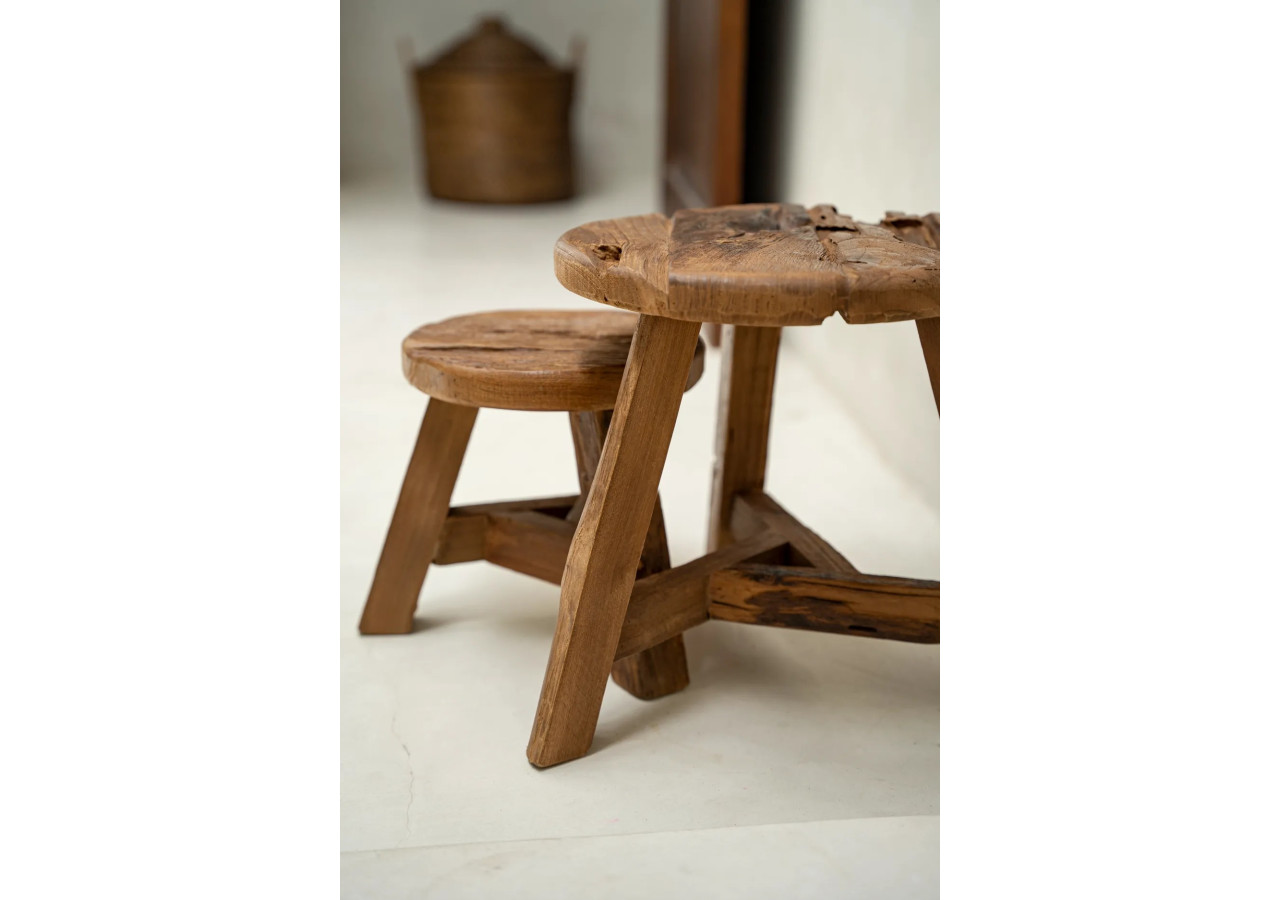 Tabouret Yatai - Teck Naturel - Taille M - JAHER001N-M - Bazar Bizar