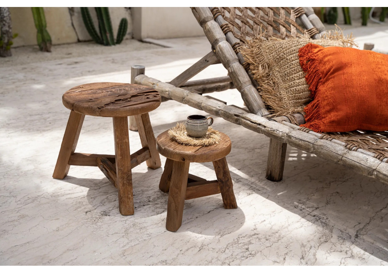 Tabouret Yatai - Teck Naturel - Taille M - JAHER001N-M - Bazar Bizar