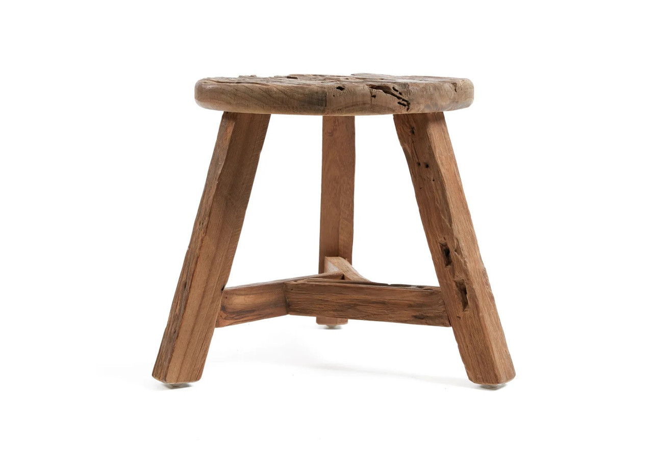 Tabouret Yatai - Teck Naturel - Taille M - JAHER001N-M - Bazar Bizar